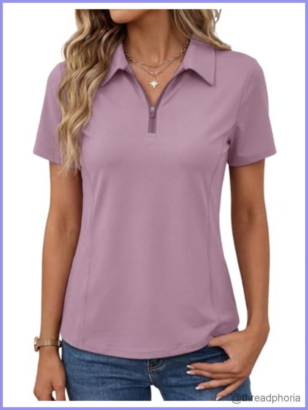 Women's Athletic Polo Shirt Quarter Zip Golf Tennis Short Sleeve Stretch Nylon